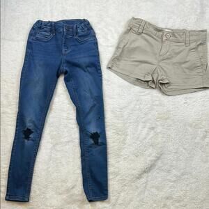 Girls Size 7 Bottoms Lot Distressed Skinny Jeggings & Old Navy Khaki Shorts